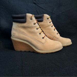 Timberland Womens Amston Wedge Nubuck Ankle Boots 7 Beige Tan 8251A Leather